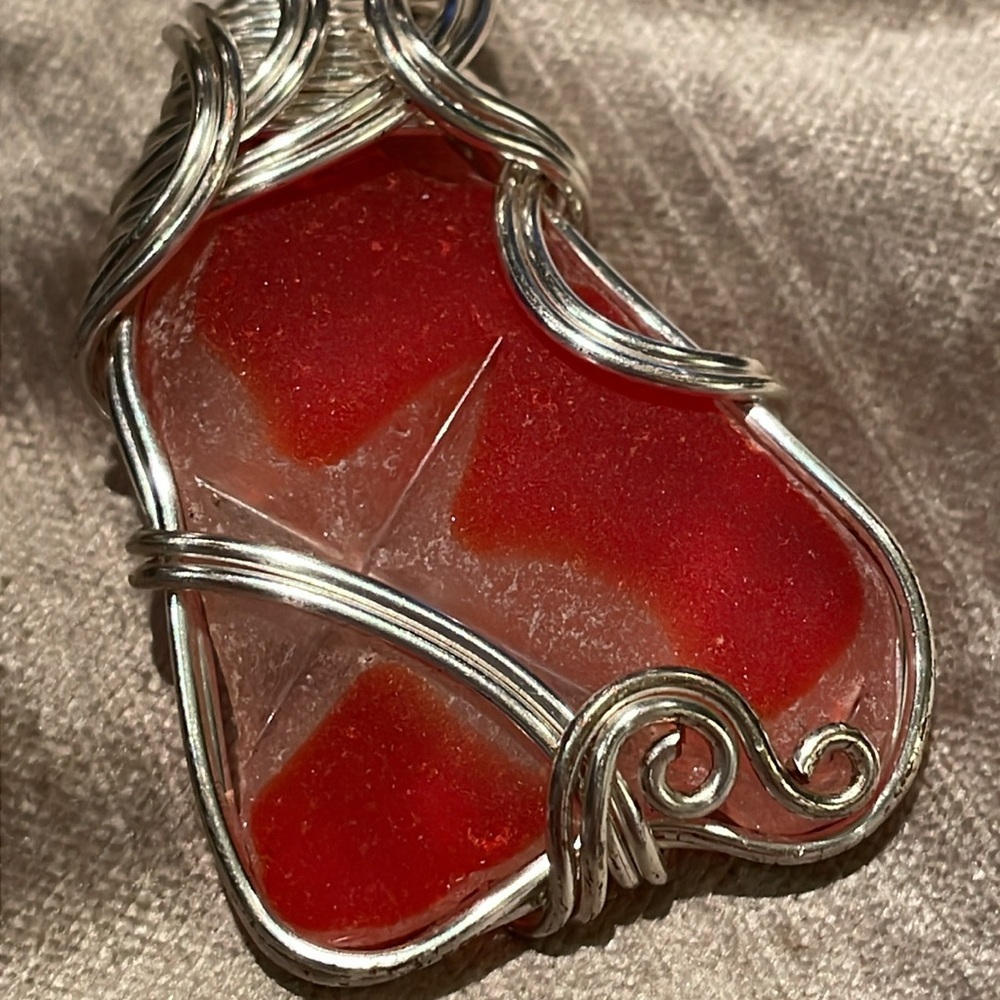 Unique Fancy Frosted Glass Silver Wrapped Pendant
